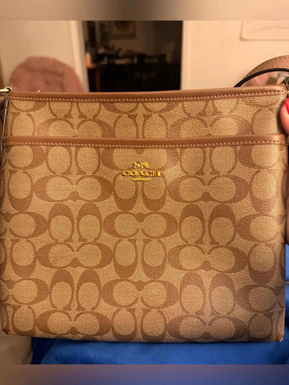 Coach F29210 Signature File Crossbody Khaki PVC Leather *wristlet strap included